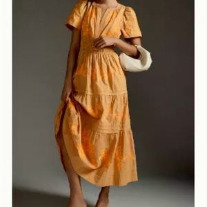 NWT Anthropologie Somerset Maxi Dress ORANGE: embroidered edition, SMALL